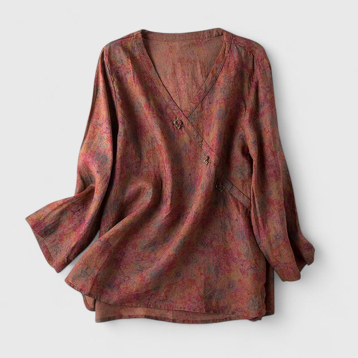 Aurelis™ | Damen Bluse mit Stickerei und Muschelknöpfen