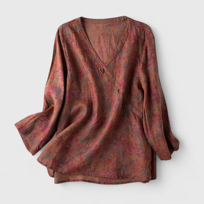 Aurelis™ | Damen Bluse mit Stickerei und Muschelknöpfen