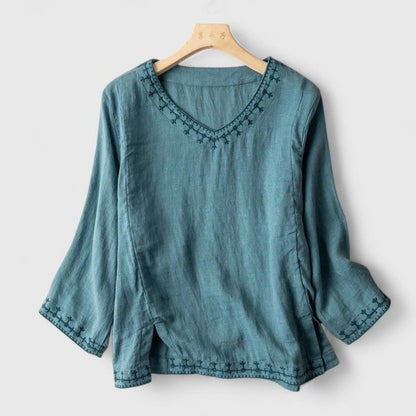 Luviaren™ | Damen Bluse mit V-Ausschnitt und Stickerei