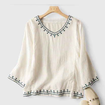 Luviaren™ | Damen Bluse mit V-Ausschnitt und Stickerei