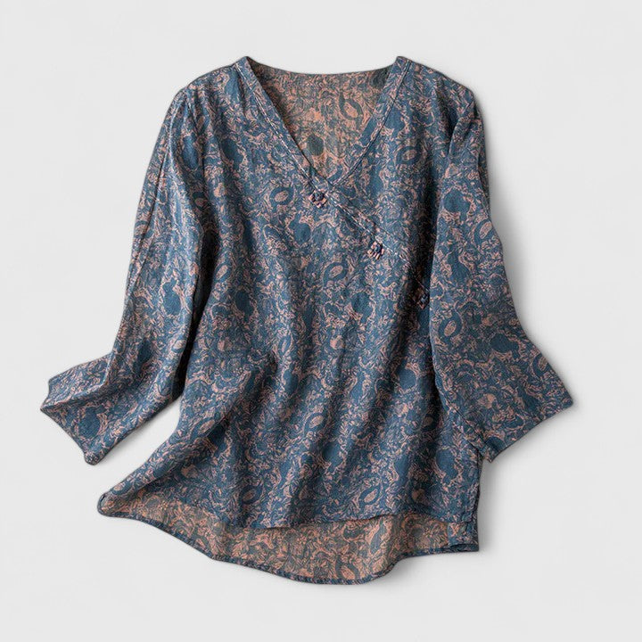 Aurelis™ | Damen Bluse mit Stickerei und Muschelknöpfen