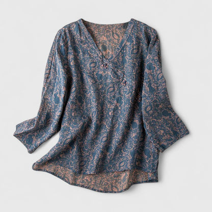 Aurelis™ | Damen Bluse mit Stickerei und Muschelknöpfen