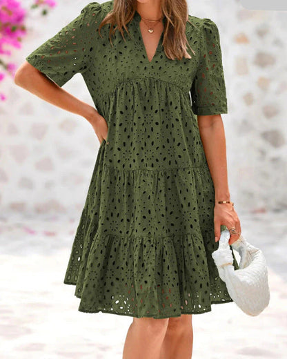 Maya | Elegantes Sommerkleid mit Spitzenbesatz und Rüschen
