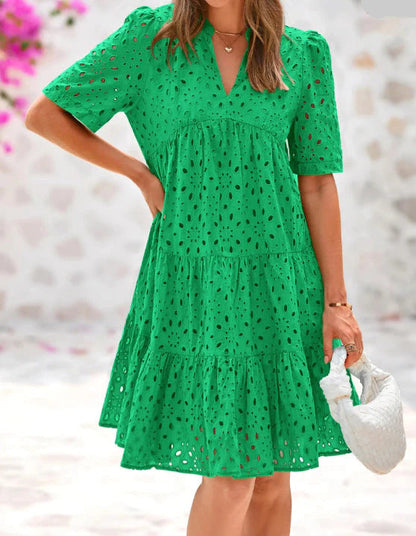 Maya | Elegantes Sommerkleid mit Spitzenbesatz und Rüschen