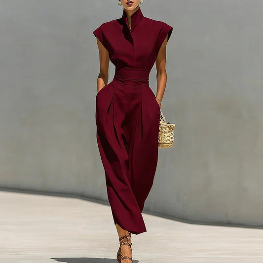 Emma | Elegantes strukturiertes Midikleid mit Stehkragen