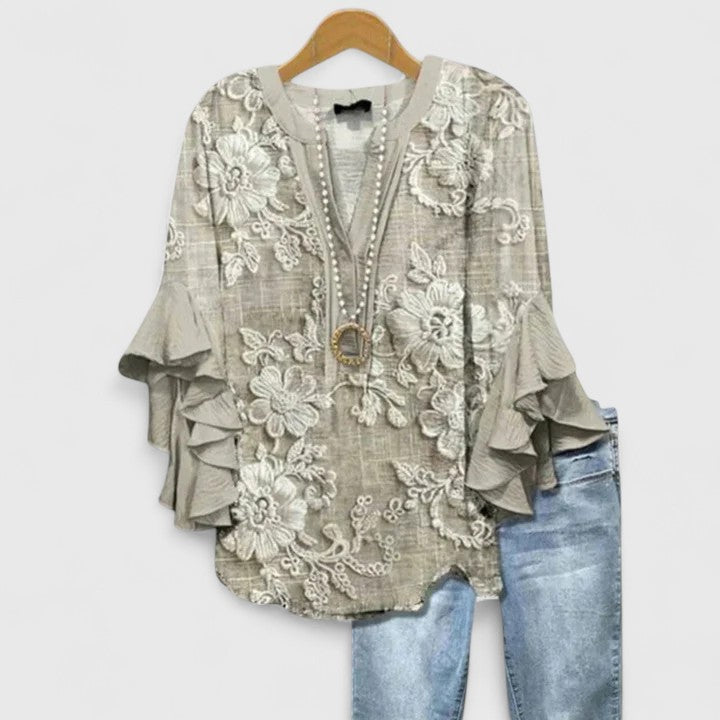 Luviaren™ | Damenbluse mit Blumenmuster und Rüschenärmeln