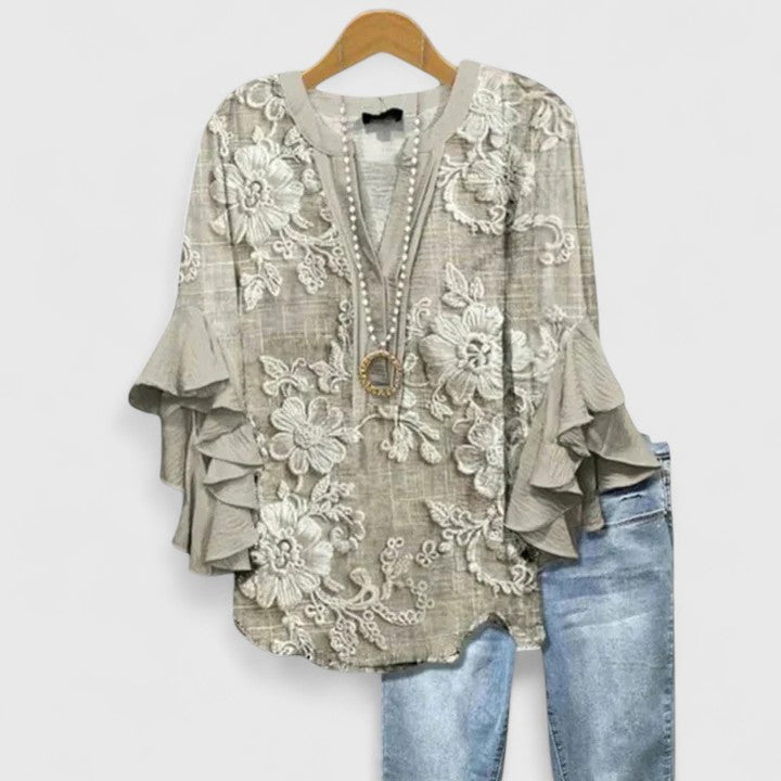 Luviaren™ | Damen Bluse mit Blumenprint und Rüschenärmeln