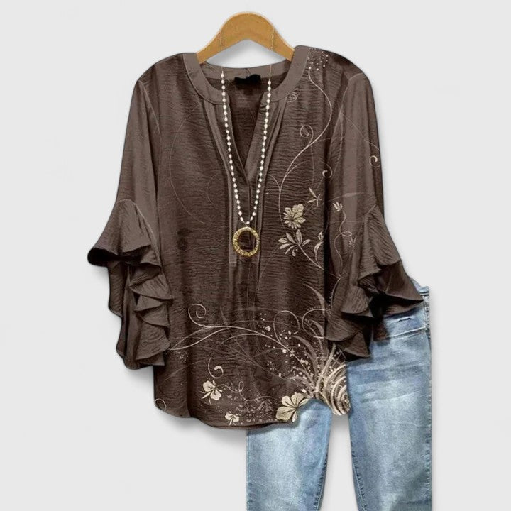 Luviaren™ | Damenbluse mit Blumenmuster und Rüschenärmeln