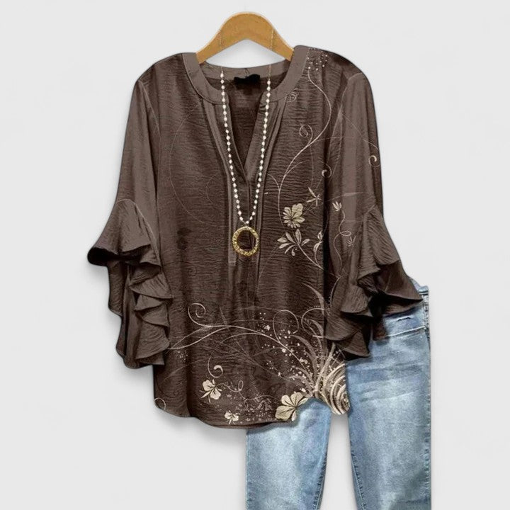 Luviaren™ | Damen Bluse mit Blumenprint und Rüschenärmeln
