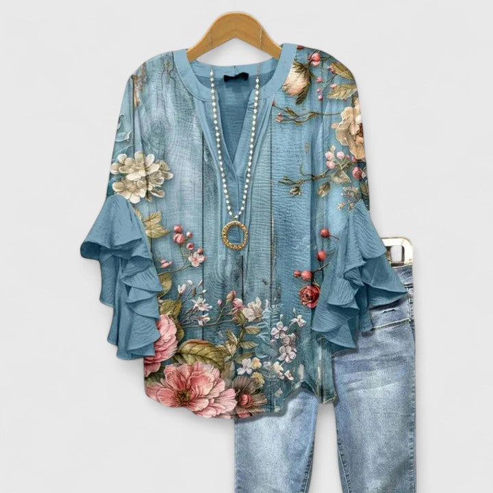 Luviaren™ | Damenbluse mit Blumenmuster und Rüschenärmeln