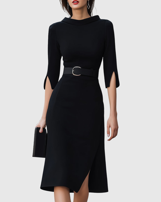 Marlene | Elegantes Business-Midikleid mit Taillengürtel