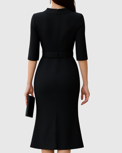 Marlene | Elegantes Business-Midikleid mit Taillengürtel