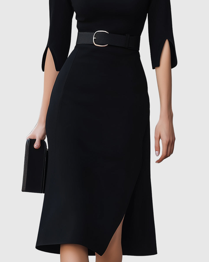 Marlene | Elegantes Business-Midikleid mit Taillengürtel