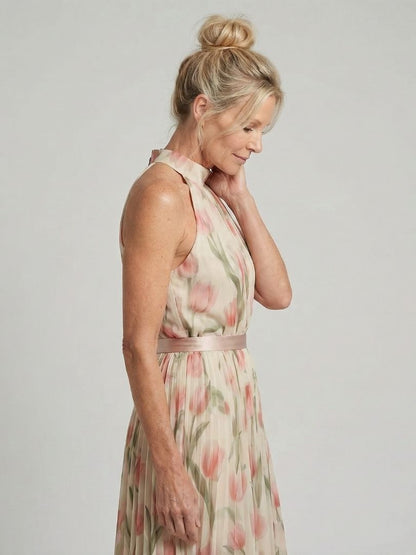 Luviaren™ | Midi Blumenkleid mit Halter-Ausschnitt und Taillengürtel