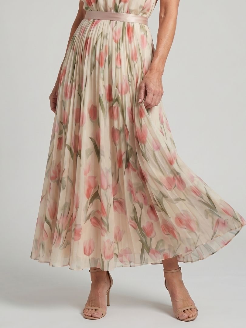 Luviaren™ | Midi Blumenkleid mit Halter-Ausschnitt und Taillengürtel