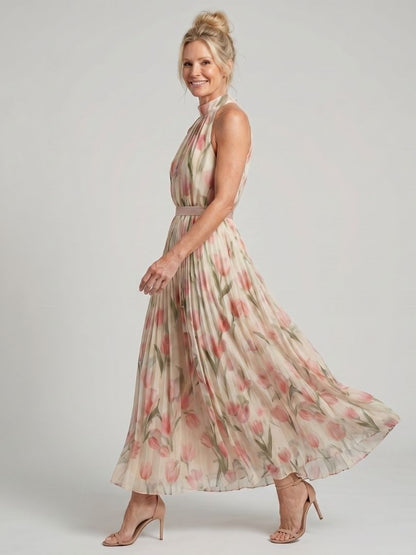 Luviaren™ | Midi Blumenkleid mit Halter-Ausschnitt und Taillengürtel
