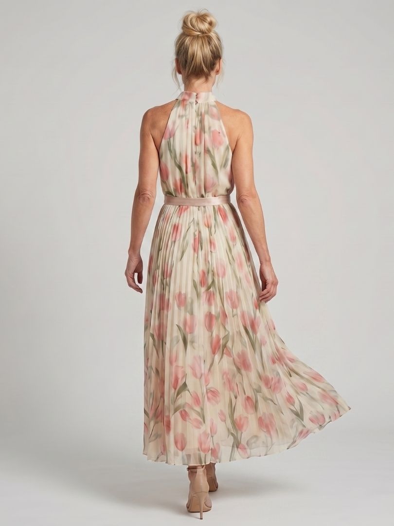 Luviaren™ | Midi Blumenkleid mit Halter-Ausschnitt und Taillengürtel