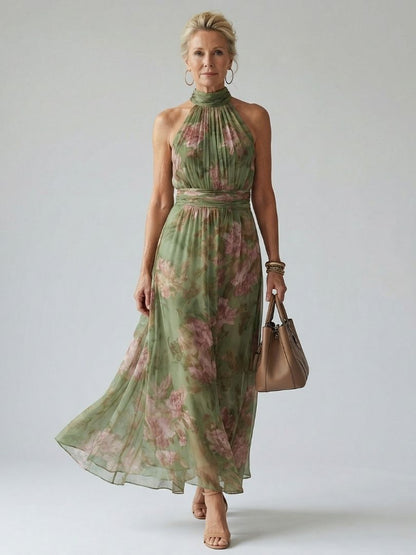 Luviaren™ | Midi Kleid mit Halterneck und gerafftem Oberteil