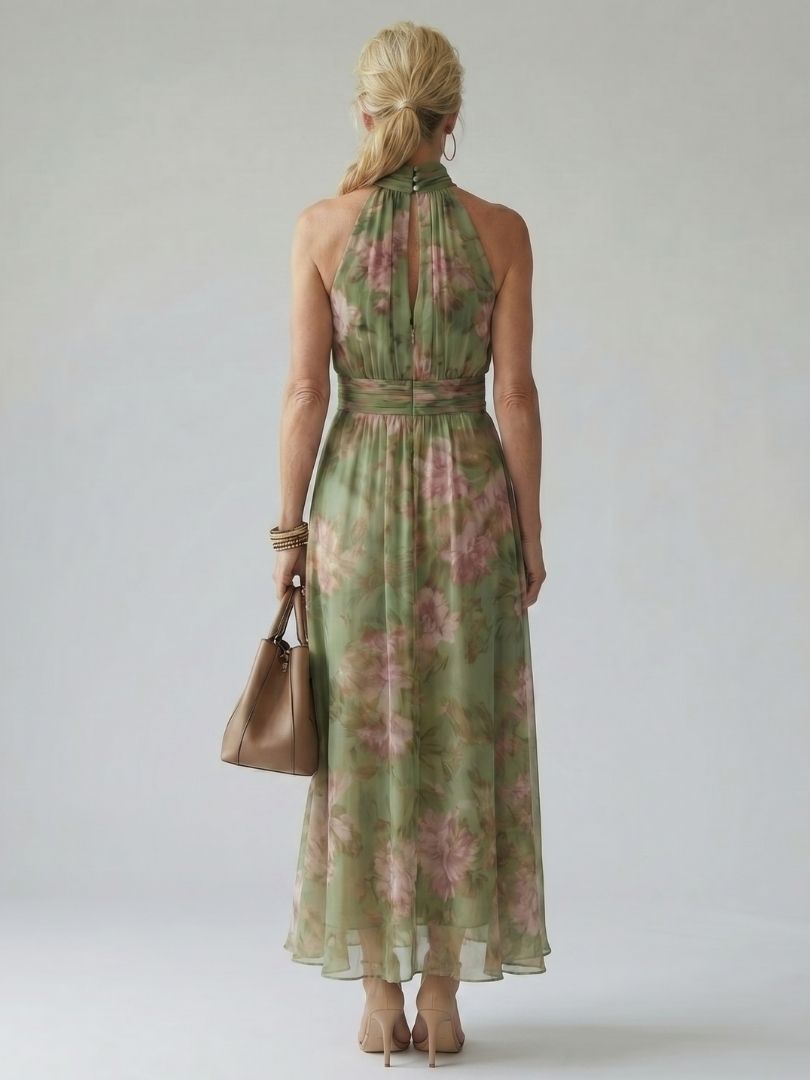 Luviaren™ | Midi Kleid mit Halterneck und gerafftem Oberteil