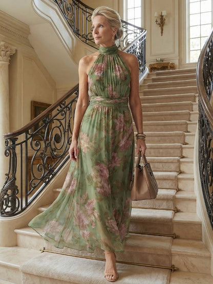 Luviaren™ | Midi Kleid mit Halterneck und gerafftem Oberteil
