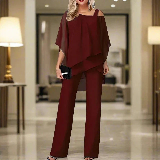 Andrea | Elegantes Chiffon Set Damen Zweiteilig