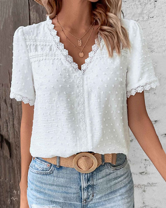 Lea | Elegante Baumwollbluse mit V-Ausschnitt und Patchwork-Details