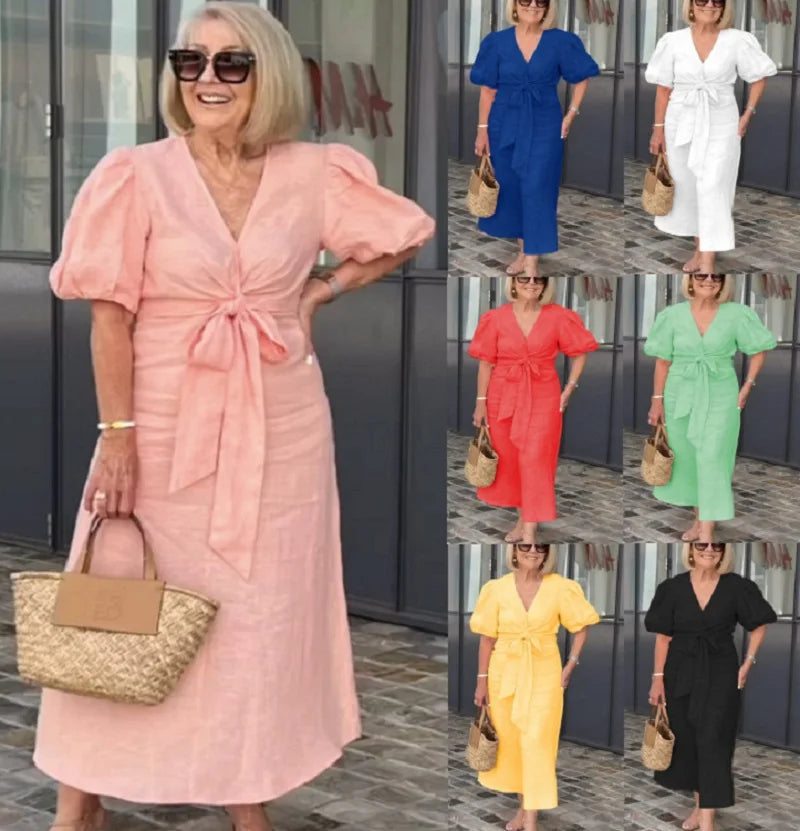 Aurelis™ | Damen Kleid mit V-Ausschnitt und Puffärmeln