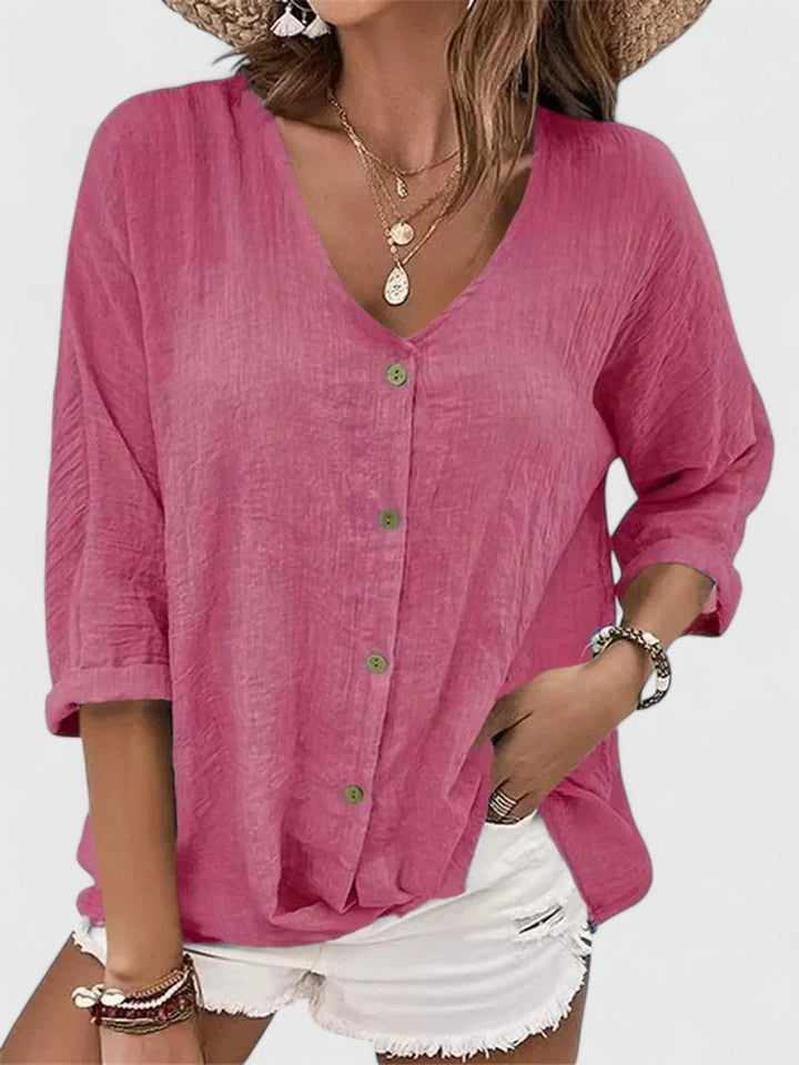 Aurelis™ | Damen Bluse mit V-Ausschnitt und Knopfleiste