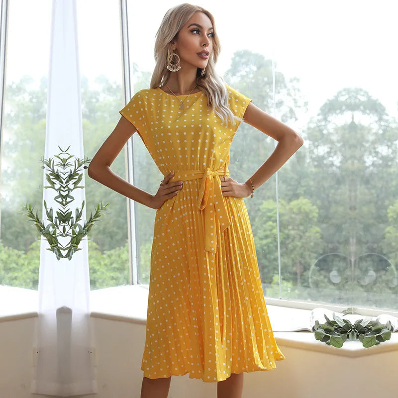 Aurelis™ | Midi Kleid mit Faltenrock und Taillengürtel