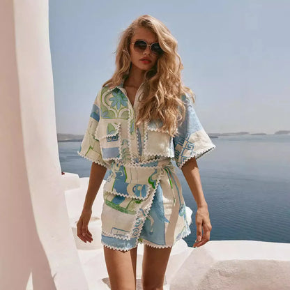 Luviaren™ | Patchwork Mini-Kleid mit Taillengürtel