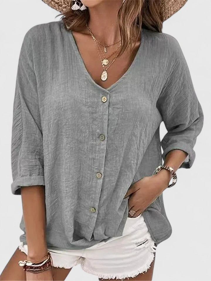 Aurelis™ | Damen Bluse mit V-Ausschnitt und Knopfleiste