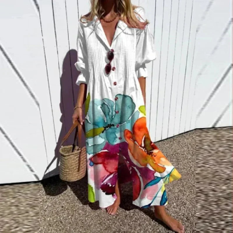 Luviaren™ | Wadenlanges Boho-Kleid mit V-Ausschnitt