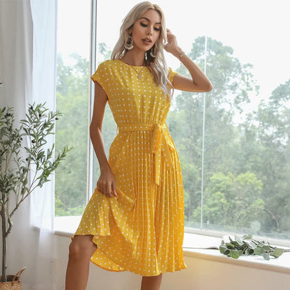 Aurelis™ | Midi Kleid mit Faltenrock und Taillengürtel