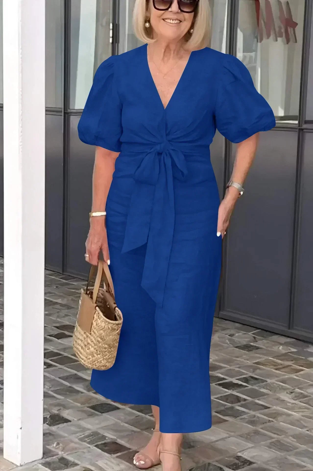 Aurelis™ | Damen Kleid mit V-Ausschnitt und Puffärmeln