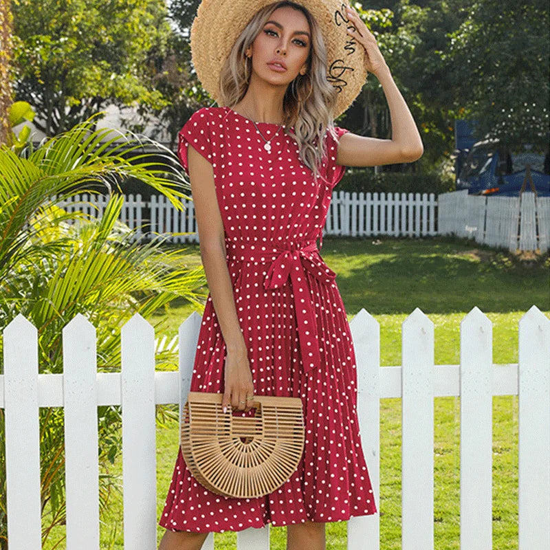 Aurelis™ | Midi Kleid mit Faltenrock und Taillengürtel