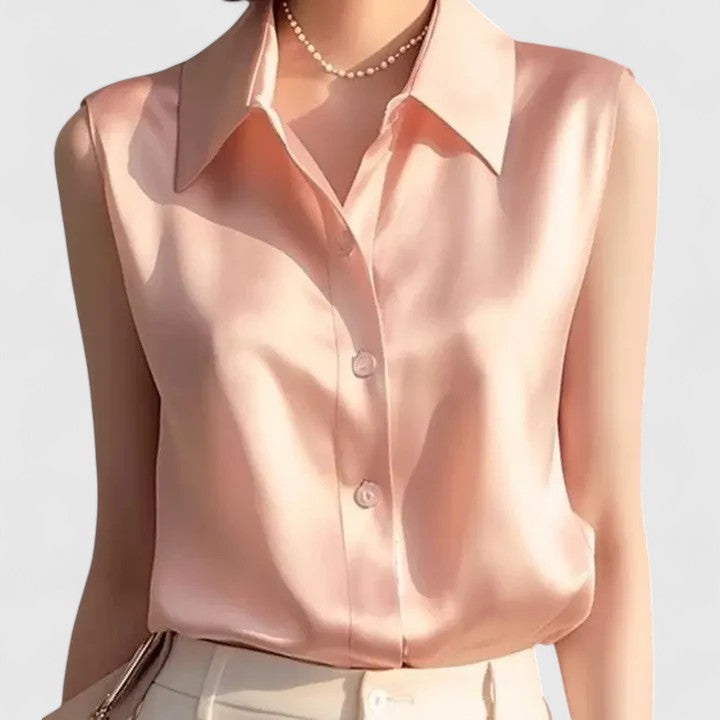 Valerius™ | Ärmellose Satinbluse mit Knopfleiste