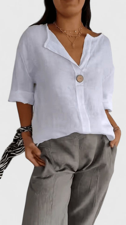 Valerius™ | Damen Bluse mit V-Ausschnitt und Knotendetail