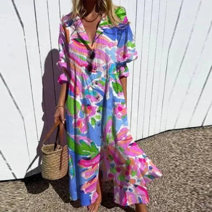 Luviaren™ | Wadenlanges Boho-Kleid mit V-Ausschnitt