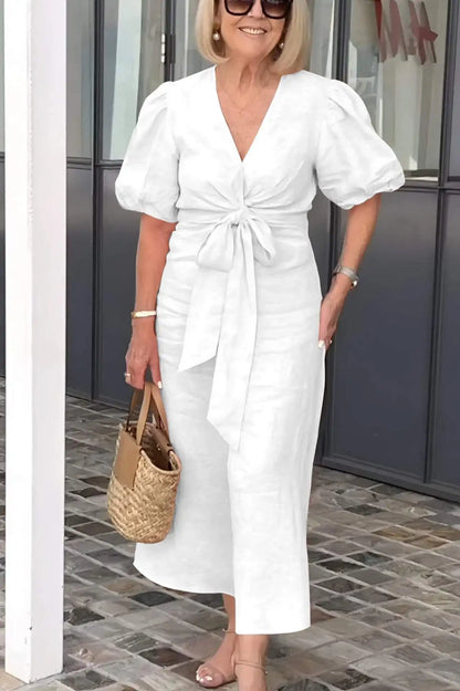 Aurelis™ | Damen Kleid mit V-Ausschnitt und Puffärmeln