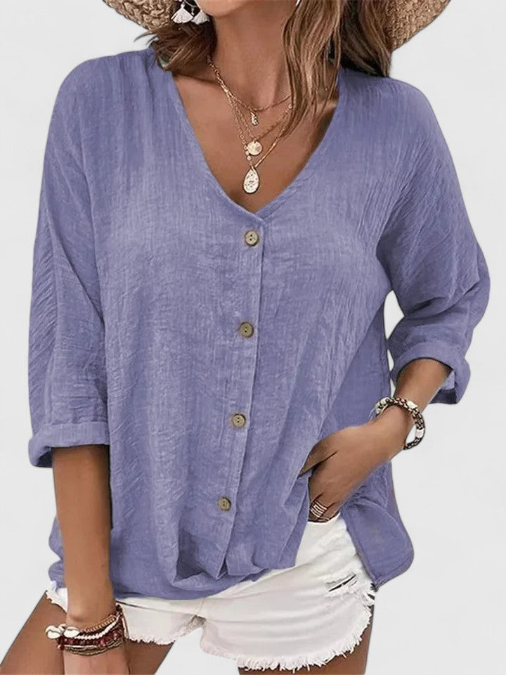 Aurelis™ | Damen Bluse mit V-Ausschnitt und Knopfleiste