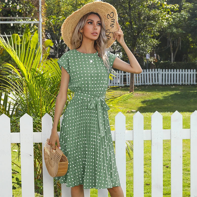 Aurelis™ | Midi Kleid mit Faltenrock und Taillengürtel