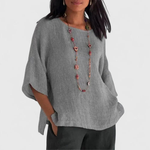 Luviaren™ | Elegante Baumwoll-Leinen Bluse mit Rundhals