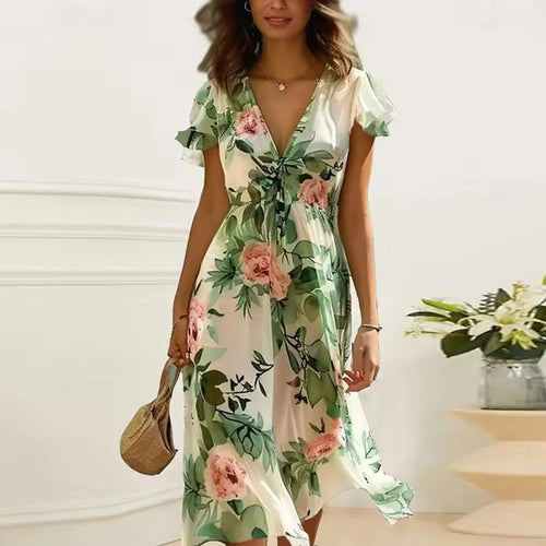 Luvia™ | Blumenkleid mit V-Ausschnitt und taillierter Passform