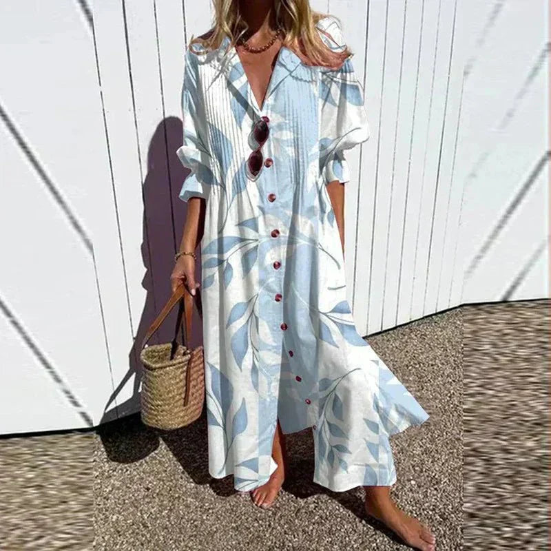 Luviaren™ | Wadenlanges Boho-Kleid mit V-Ausschnitt