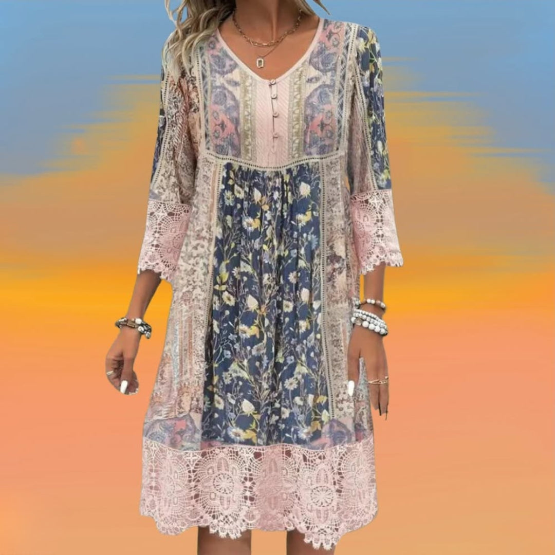 Aurelia™ | Naya Boho Kleid mit Blumenmuster und Knopfdetails