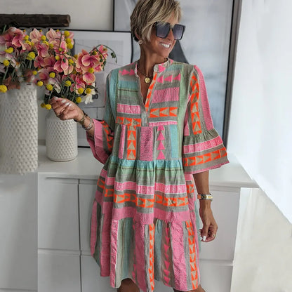 Aurelis™ | Midi-Kleid mit Geometrischem Muster und Weitem Schnitt