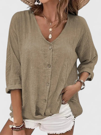 Aurelis™ | Damen Bluse mit V-Ausschnitt und Knopfleiste