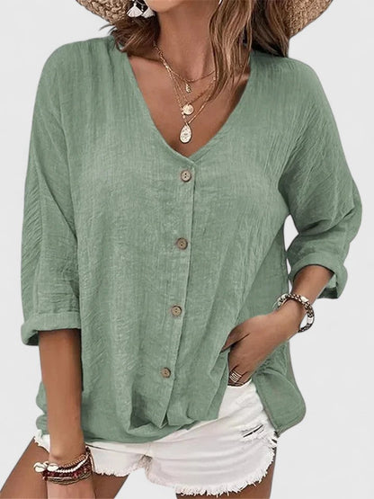 Aurelis™ | Damen Bluse mit V-Ausschnitt und Knopfleiste
