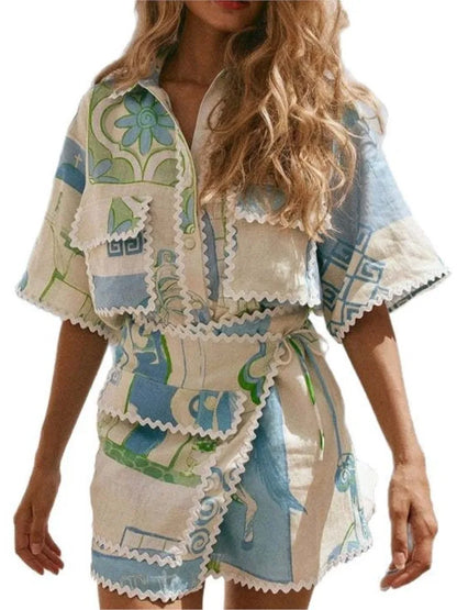Luviaren™ | Patchwork Mini-Kleid mit Taillengürtel