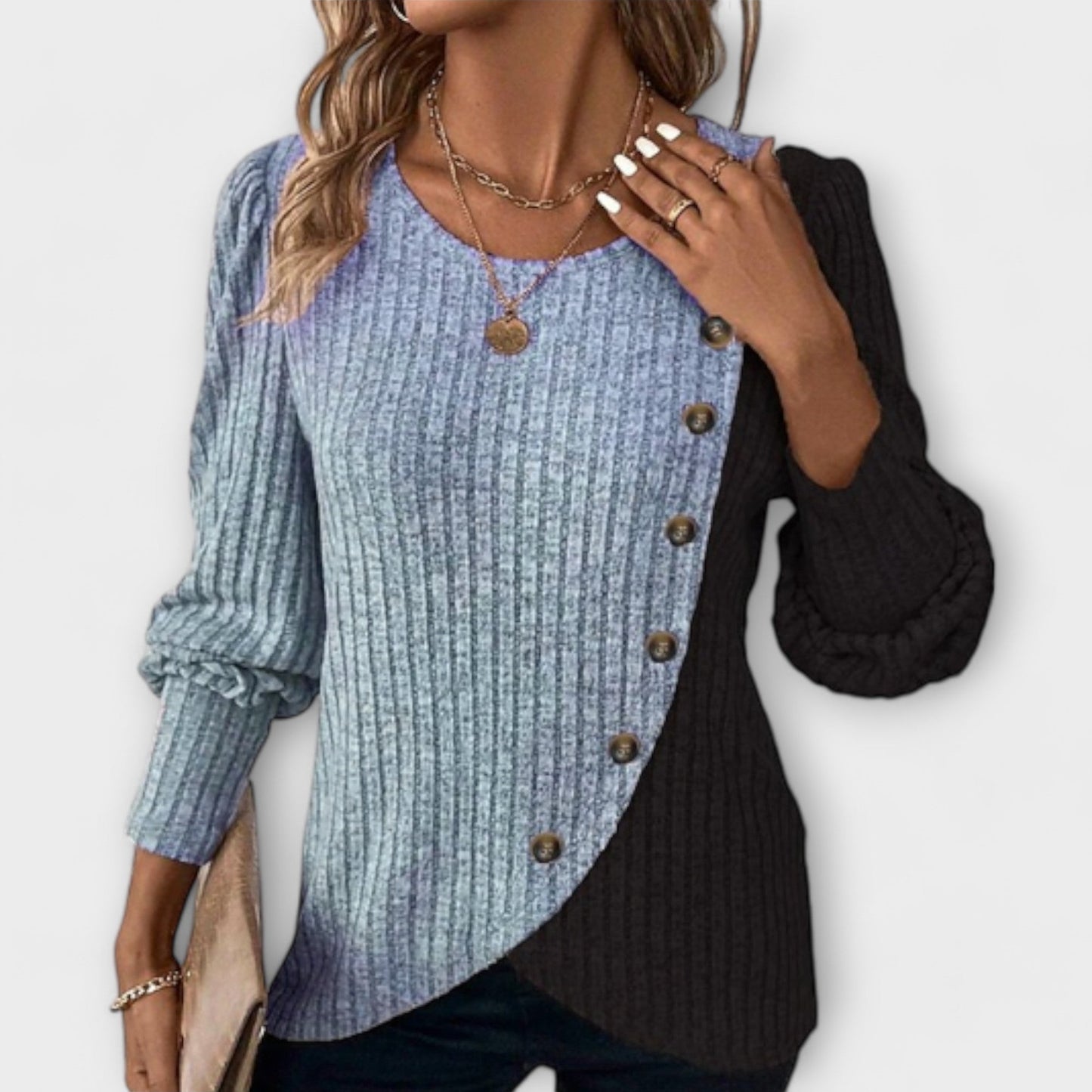 Valerius™ | Strickbluse mit asymmetrischem Knopf